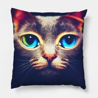 Up Close And Personal - Big Blue Eyed Cat Photorealistic Portrait Pillow