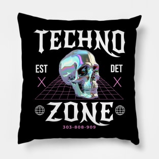 TECHNO - Techno Zone Skull (White/Pink) Pillow