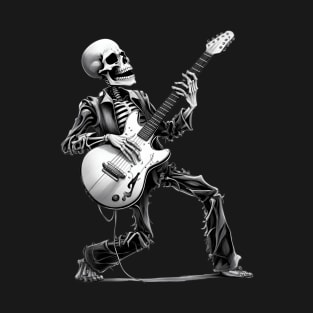 Skeleton Playing Guitar Rock and Roll Music and Halloween T-Shirt