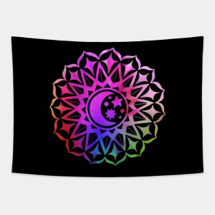 Mandala Moon Stars Multi Color Tie Dye Yoga Design Buddhist Tapestry