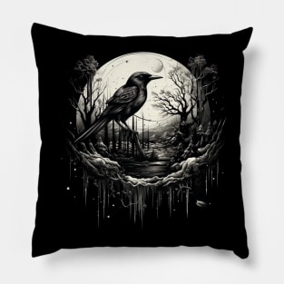 The Black Bird Is Sitting In The Shadow Of a Full Moon Pillow