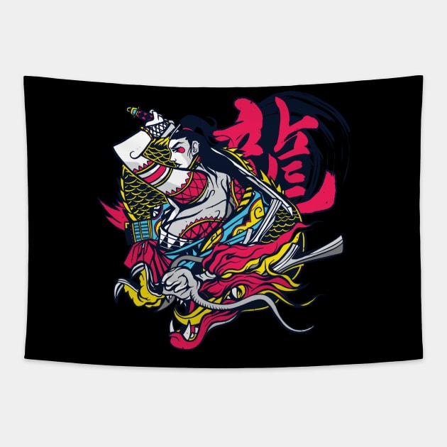 Female Samurai Dragon #150 Tapestry by Fontaine Exclusives