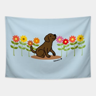 Chocolate Labrador and Flowers Tapestry