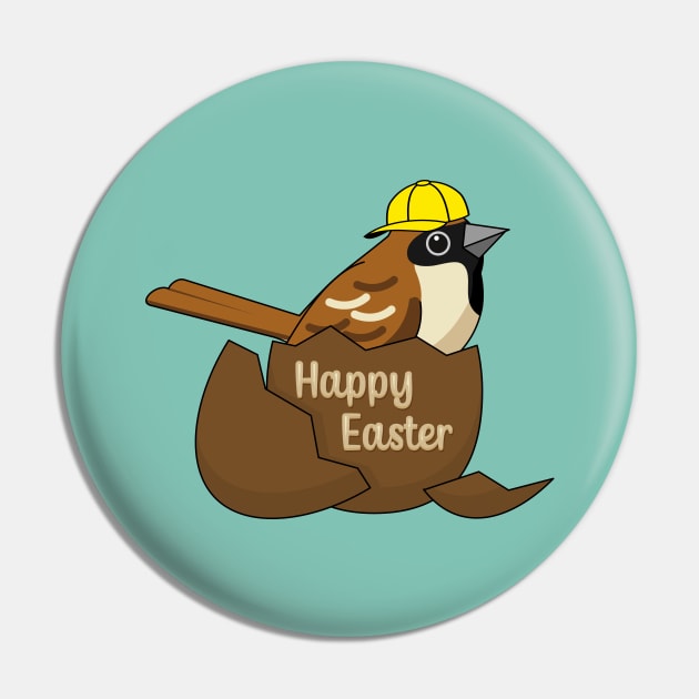 Cute Sparrow Chocolate Egg Happy Easter Pin by BirdAtWork
