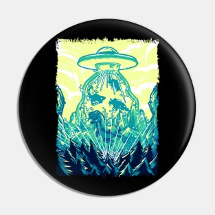 Funny Green Dinosaur UFO Gifts Retro Vintage Alien Abduction Pin