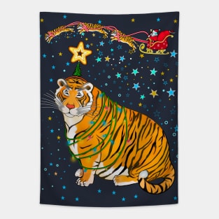 Tiger's Christmas tree and Santa/ Year of the Tiger /New Year 2022/ Tiger 2022 Tapestry