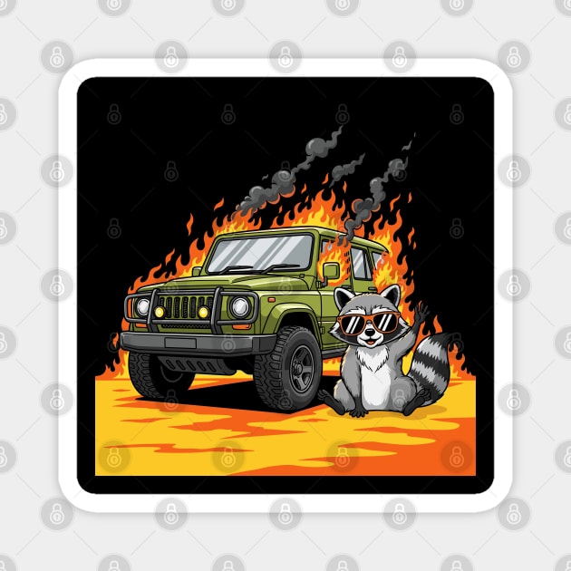 Racoon's Blazing Ride Magnet by enrynz