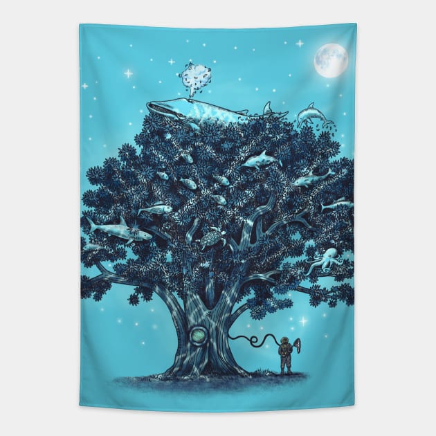 Deep Tree Diving Tapestry by Terry Fan