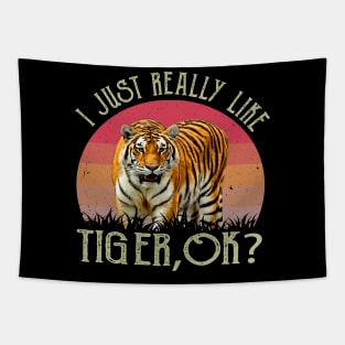 I Just Really Like Tiger, OK? Graphic Commands Attention on Tee Tapestry