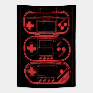 Red Handheld Gaming Blueprint Tapestry