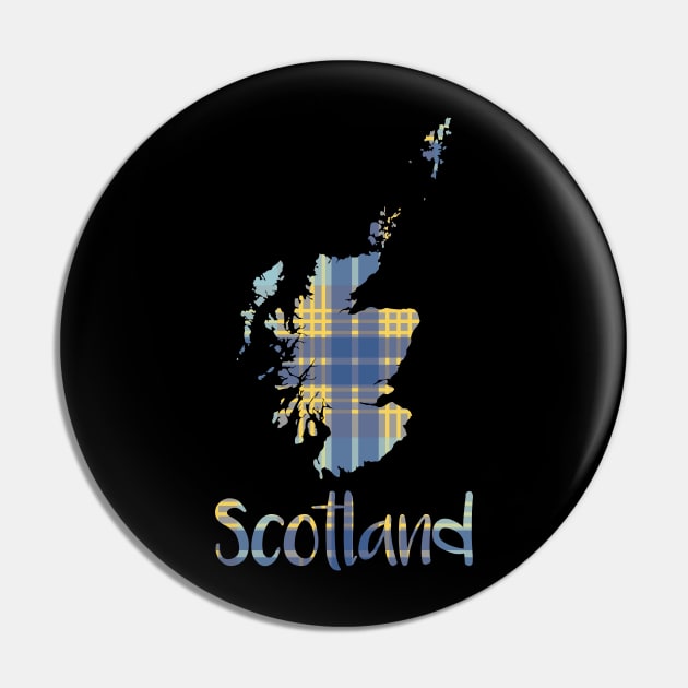 Scotland Blue and Yellow Tartan Map Typography Design Pin by MacPean