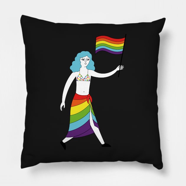 Transgender man with with rainbow gay pride flag Pillow by Savvalinka