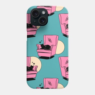 Naughty Black Cat Pattern in blue Phone Case