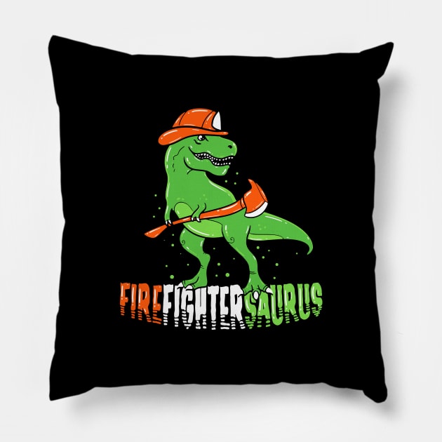 Funny Firefighter T Shirts Fireman Dinosaur Gift Pillow by biNutz