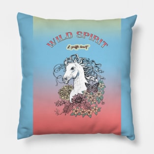 Wild Spirit and Gentle Heart - White Horse and Flowers Pillow