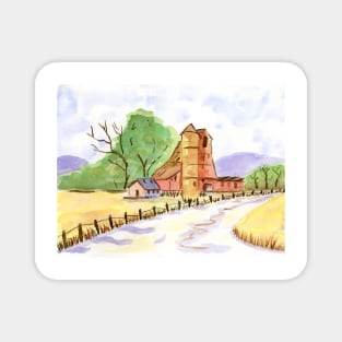 Old Farm. Original Watercolor Painting Magnet