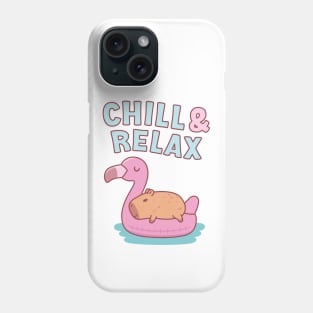 Chill & Relax Cute Capybara On Flamingo Pool Float Phone Case