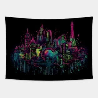 Paris Neon Dreams A Trippy Neon Skyline Tapestry