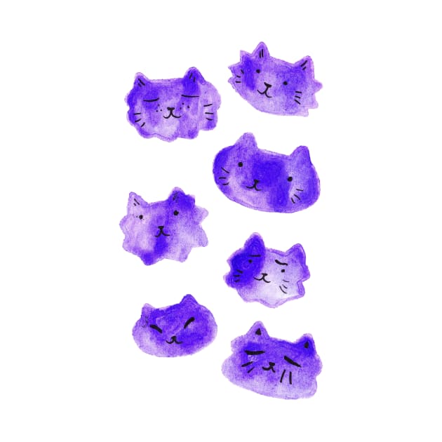 Watercolor Purple Cat Faces by saradaboru