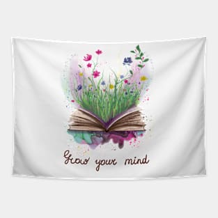 Grow your mind book and flowers Tapestry