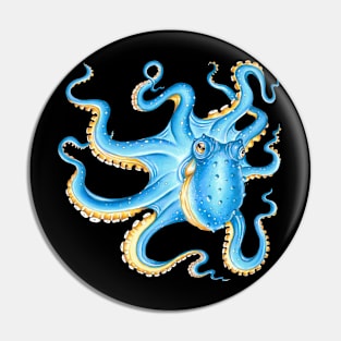 Blue Dancing Octopus Ink art Pin