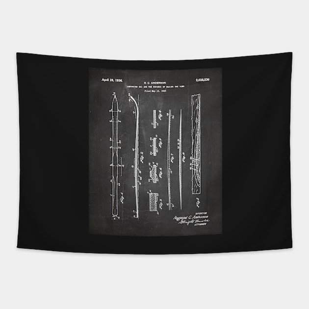 Skiing Skis Patent - Skier Ski Lodge Chalet Art - Black Chalkboard Tapestry by patentpress