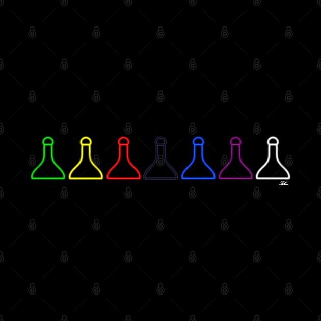 Neon Clue Game Pieces by SpectreSparkC