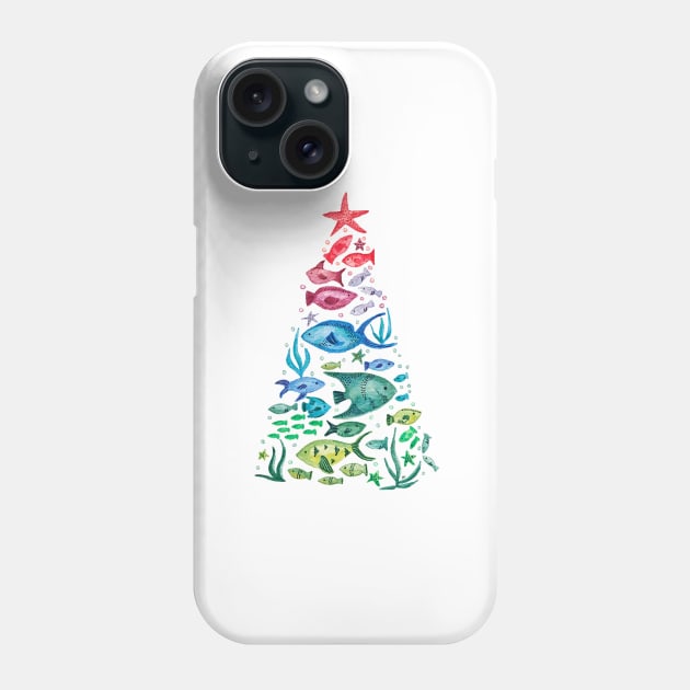 Ocean Life Christmas Tree Phone Case by RuthMCreative