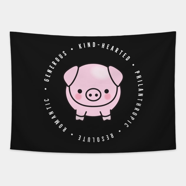 cute chinese zodiac | year of the pig | personality traits | generous, kind-hearted, philanthropic, resolute, romantic Tapestry by cocoCabot