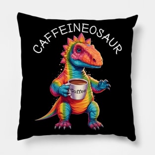 Rainbow Dinosaur T-Rex - Caffeineosaur - Kawaii Anime Dino & Coffee Lover Pillow