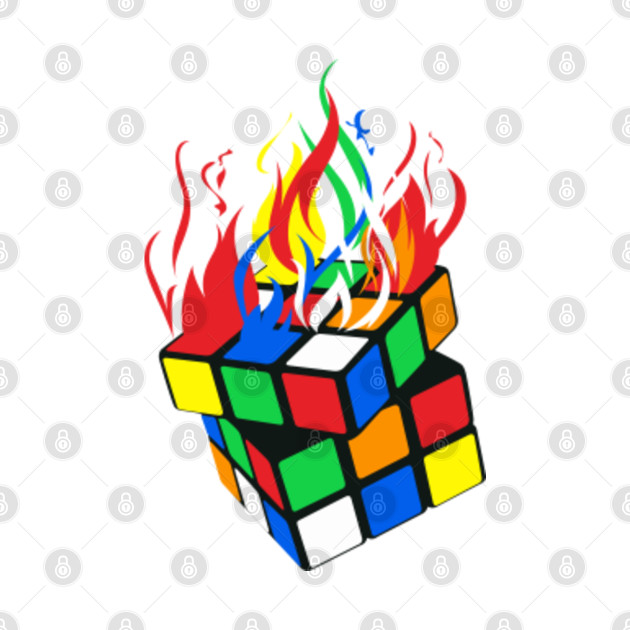 Discover Funny Colorful Rubik Speed Puzzle Cube Math Toy On Fire - Rubiks - T-Shirt