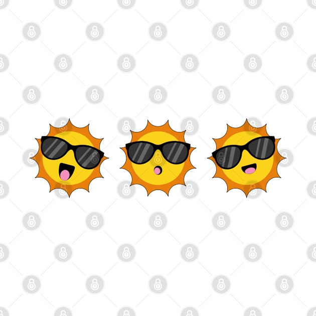 Kawaii Sun with Sunglasses Happy Emoji Faces by BirdAtWork