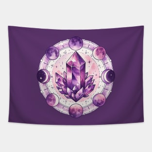 Amathyst Crystal - With Phases of the moon Tapestry