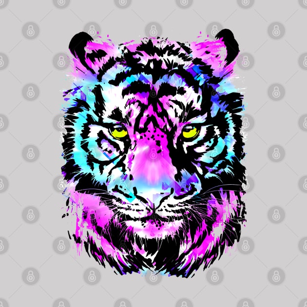 Neon Pink Tiger Head - Tiger Face by BigWildKiwi