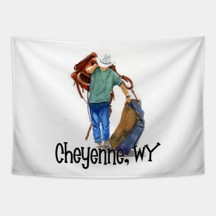 Rodeo In Cheyenne, Wyoming Tapestry