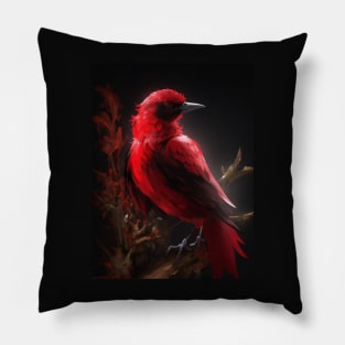 Beautiful Red bird on tree Pillow