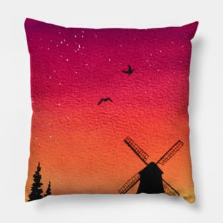 Windmill sunset Pillow