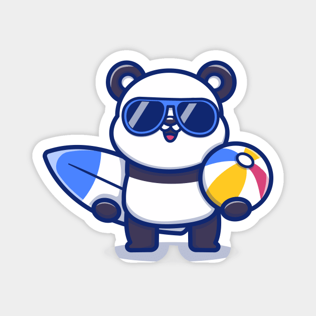 Cute Panda Holding Surfboard And Summer Ball Magnet by Catalyst Labs