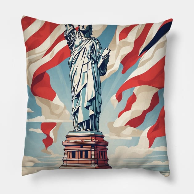 Statue of Liberty Manhattan New York United States of America Tourism Vintage Poster Pillow by TravelersGems