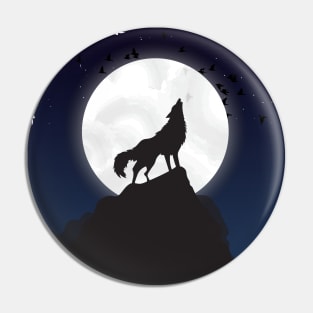 Moon and Wolf Silhouette Art Pin