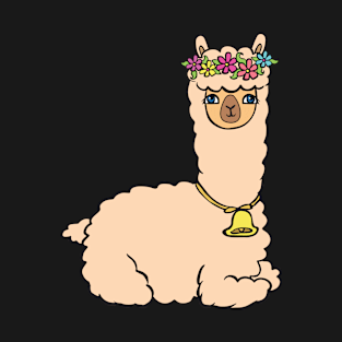 Alpaca with flowers and jingle bell. T-Shirt