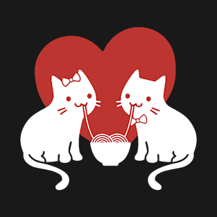 Cute Cat Eating Ramen With Girlfriend With Love T-Shirt