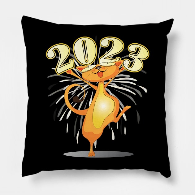 Happy New Year Cats 2023 Pillow by ArticArtac