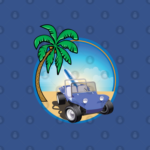 Discover Blue Dune Buggy with Surfboard and Palm - Beach Buggy Manx - T-Shirt