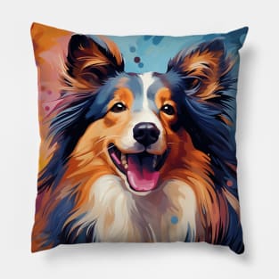 Colorful cute Sheltie dog painting Pillow