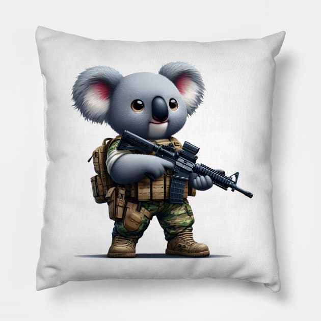 Tactical Koala Pillow by Rawlifegraphic