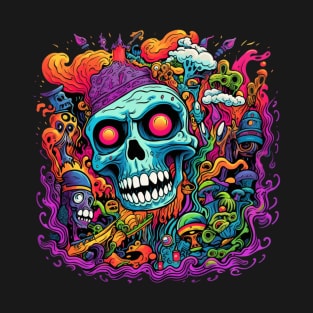 Psychedelic Skull, psychedelic art, dark psychedelic, trippy, trippy psychedelic artwork T-Shirt