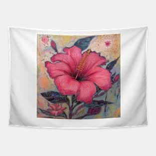 Pink Hibiscus Flower in art brut style Tapestry