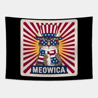 Meowica 4th of July American Flag Cat Funny Tapestry