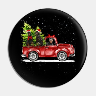 Christmas Three Doberman Dogs Ride Red Truck Costumer Xmas Pin